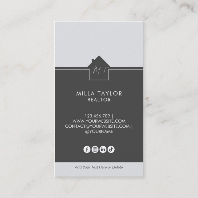 Professional Modern Real Estate Monogram Photo Business Card (Back)