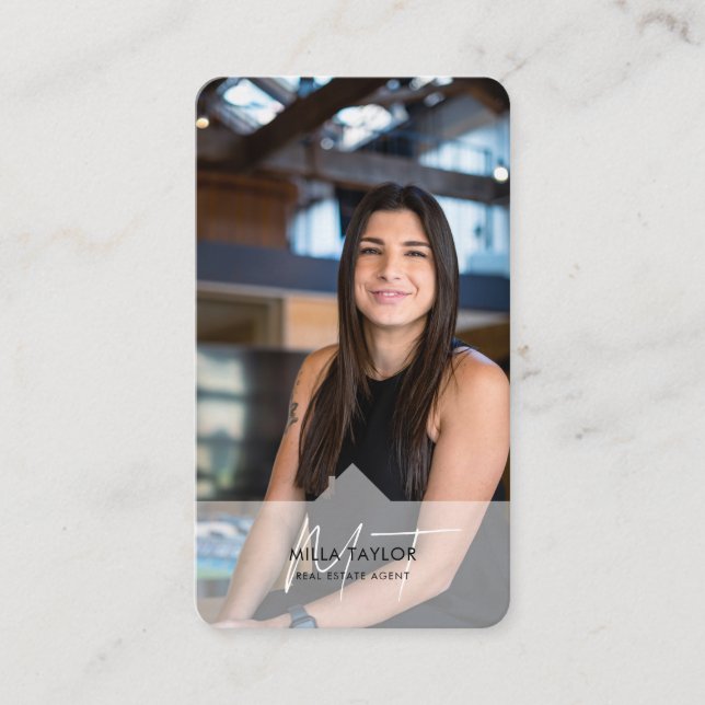 Professional Modern Real Estate Monogram Photo Business Card (Front)
