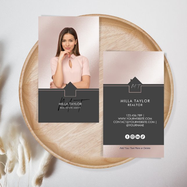Professional Modern Real Estate Monogram Photo Business Card (Creator Uploaded)