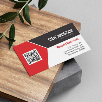 Professional Modern Red - Corporate Qr Code Logo Business Card by CardHunter at Zazzle