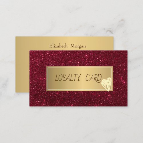 Professional Modern Red GlitterFrameGold Hearts  Loyalty Card