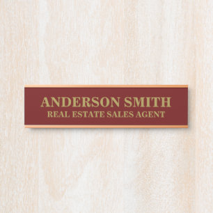 Professional Modern Red Gold Office Name Title Door Sign