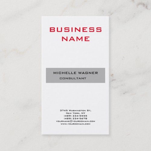 Professional Modern Red Grey White Minimalist Business Card