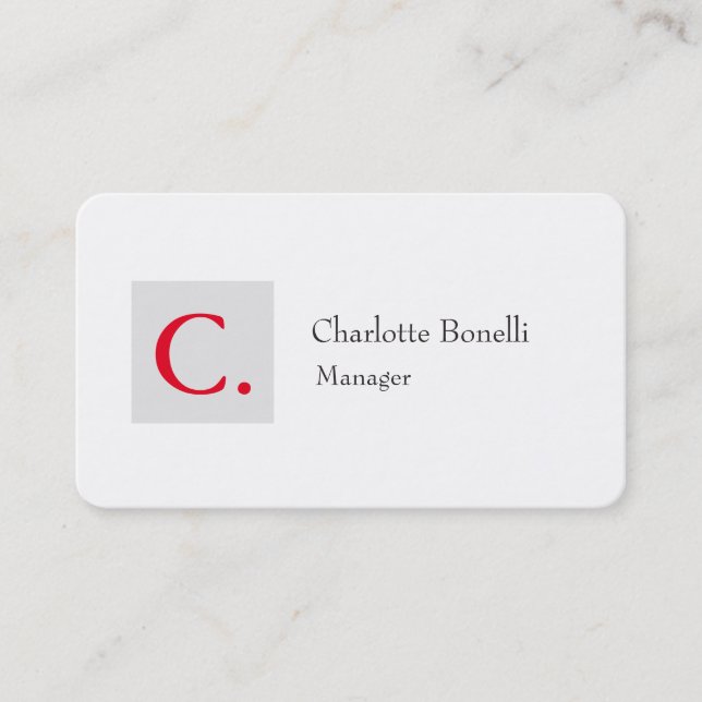 Professional Modern Red Monogram Minimalist Business Card (Front)