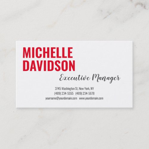 Professional Modern Red White Minimalist Plain Business Card