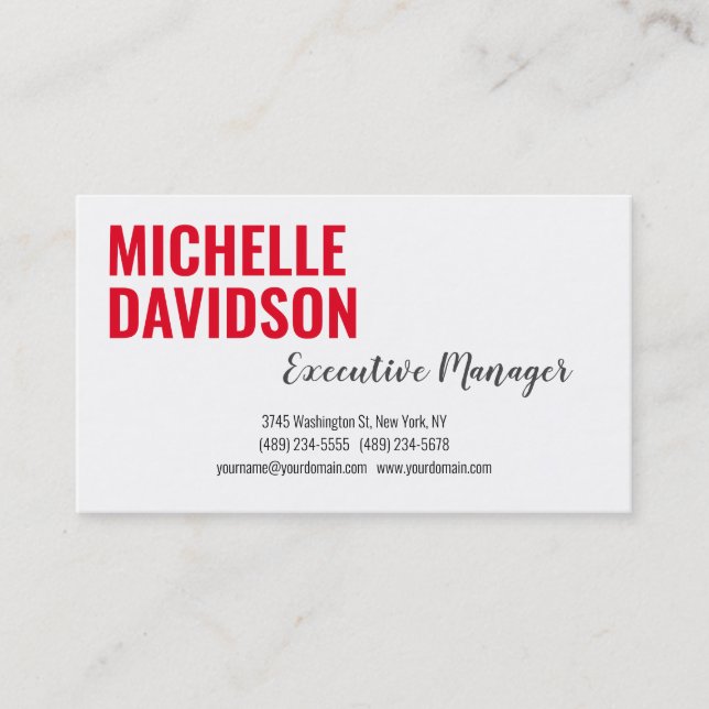 Professional Modern Red White Minimalist Plain Business Card (Front)