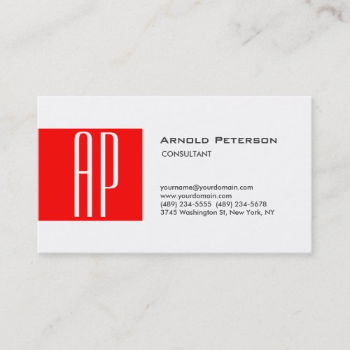 Professional Modern Red White Monogram Business Card