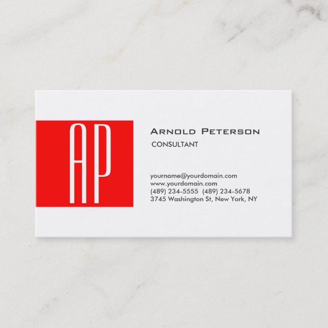 Professional Modern Red White Monogram Business Card (Front)
