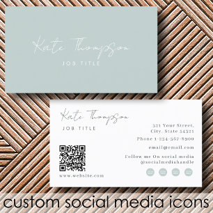 Professional Modern Sage Green Minimalist QR Code Business Card