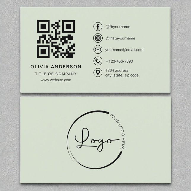 Professional Modern Sage Green QR Code Business Card (Creator Uploaded)