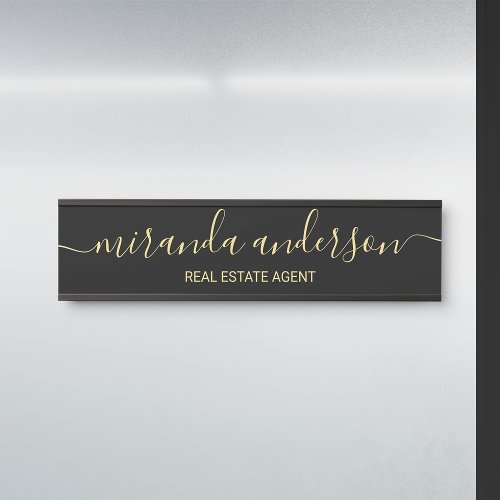 Professional Modern Script Black and Gold Door Sign
