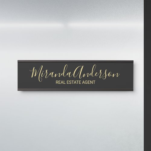 Professional Modern Script Black and Gold Door Sign