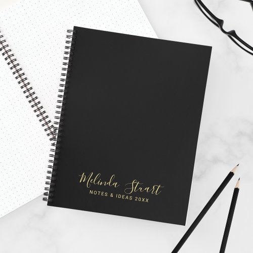 Professional Modern Script Black and Gold Notebook