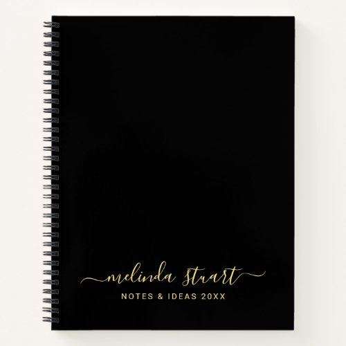 Professional Modern Script Black and Gold Notebook