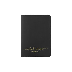 Professional Modern Script Black and Gold Passport Holder