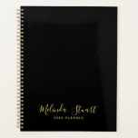 Professional Modern Script Black and Gold Planner<br><div class="desc">Professional Modern Planner featuring name in gold modern script font style with custom text in gold modern sans serif font style on black background.

 Please note: The foil details are simulated in the artwork. No actual foil will be used in the making of this product.</div>