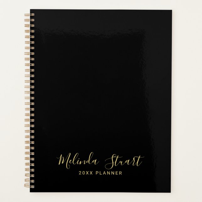Professional Modern Script Black and Gold Planner (Front)