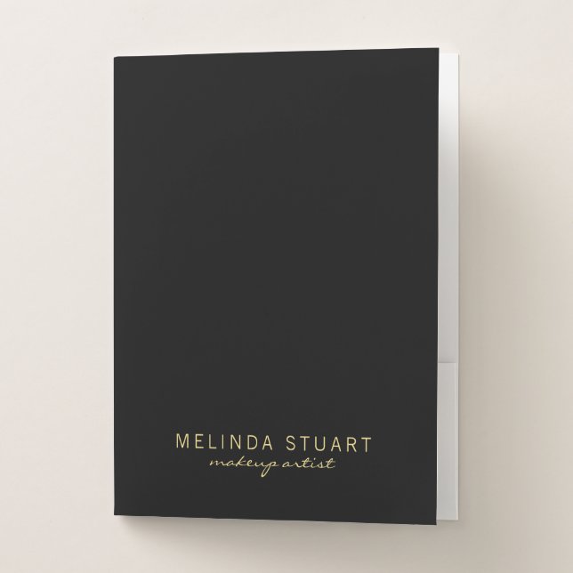 Professional Modern Script Black and Gold Pocket Folder (Front)
