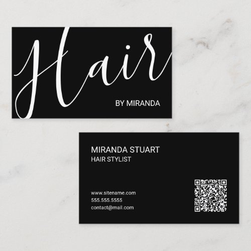 Professional Modern Script Hair Stylist Business Card