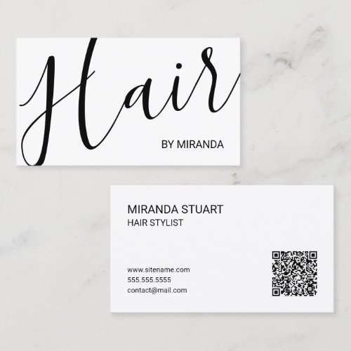 Professional Modern Script Hair Stylist Business Card