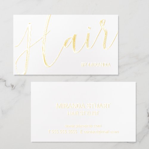Professional Modern Script Hair Stylist Gold Foil Business Cards