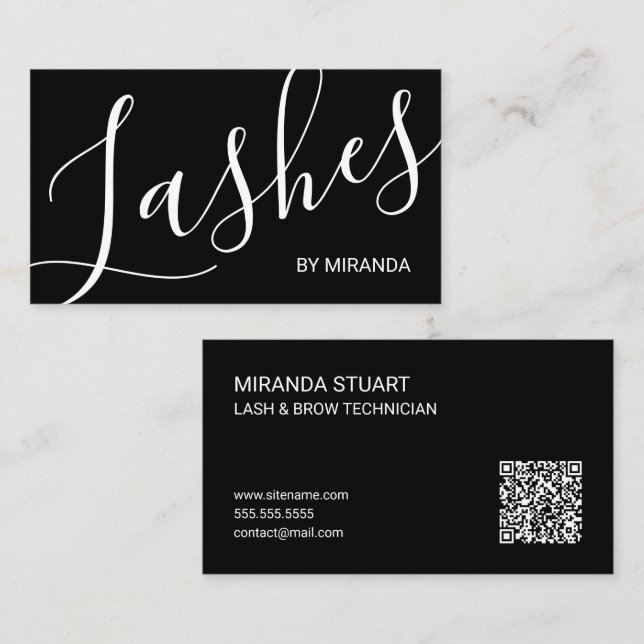 Professional Modern Script Lash & Brow Technician Business Card (Front/Back)