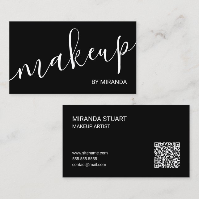 Professional Modern Script Makeup Artist Business Card (Front/Back)