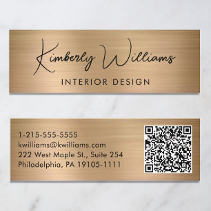 Professional Modern Script QR Code Gold Mini Business Card