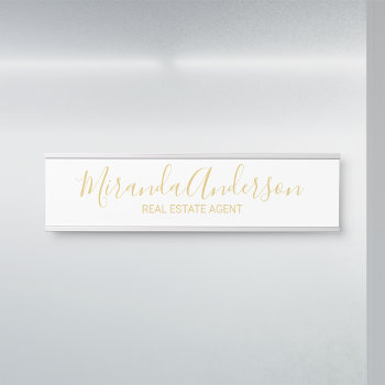 Professional Modern Script White And Gold Door Sign by manadesignco at Zazzle