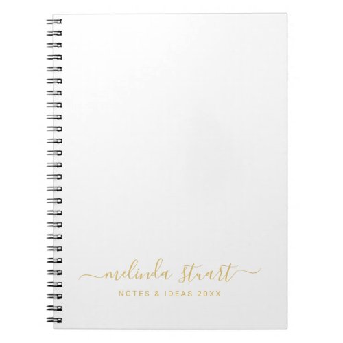 Professional Modern Script White and Gold Notebook