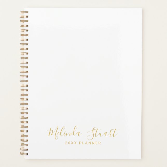 Professional Modern Script White and Gold Planner (Front)