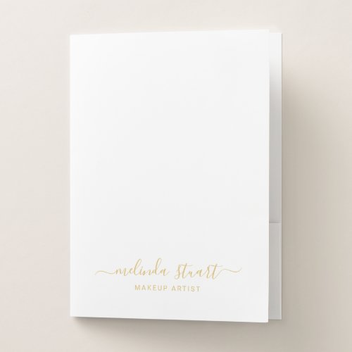 Professional Modern Script White and Gold Pocket Folder
