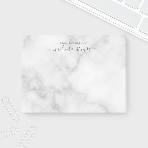 Professional Modern Script White Marble Post_it Notes