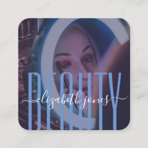 Professional Modern Signature Blue and White Photo Square Business Card