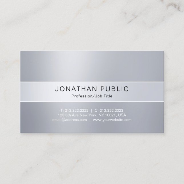 Professional Modern Silver Look Elegant Simple Business Card (Front)