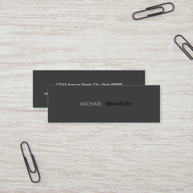 Professional Modern Simple Black Minimalist Mini Business Card (Front/Back In Situ)