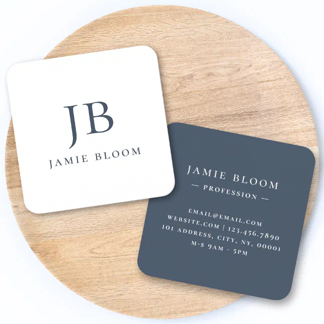 Professional Modern Simple Monogram Initial Navy Square Business Card ...