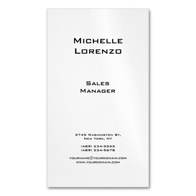 Professional Modern Simple Plain Black & White Business Card Magnet (Front Vertical)