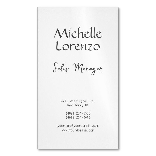 Professional Modern Simple Plain Black & White Business Card Magnet (Front Vertical)