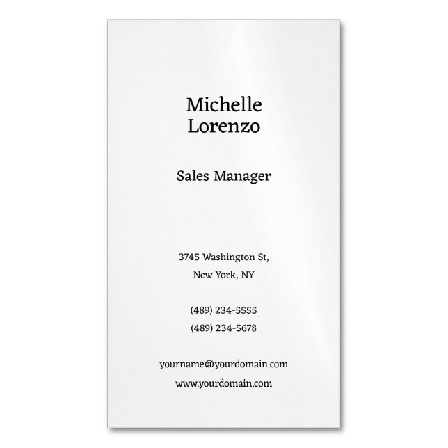 Professional Modern Simple Plain Black & White Business Card Magnet (Front Vertical)