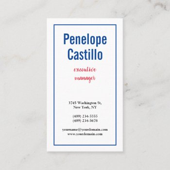 Professional Modern Simple Plain Blue Red White Business Card by hizli_art at Zazzle