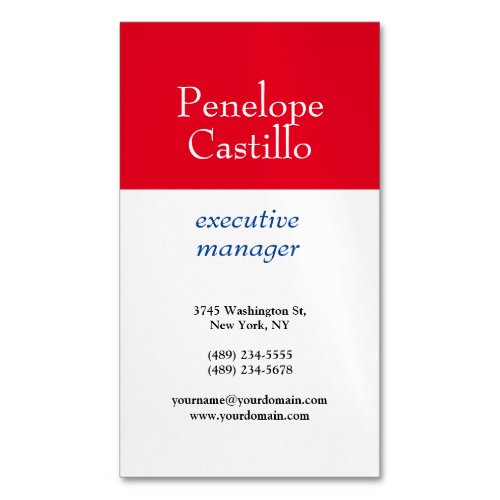 Professional Modern Simple Plain Blue Red White Business Card Magnet