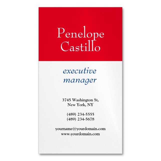 Professional Modern Simple Plain Blue Red White Business Card Magnet (Front Vertical)