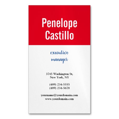 Professional Modern Simple Plain Blue Red White Business Card Magnet