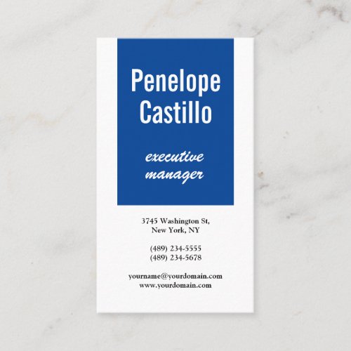 Professional Modern Simple Plain Blue White Business Card