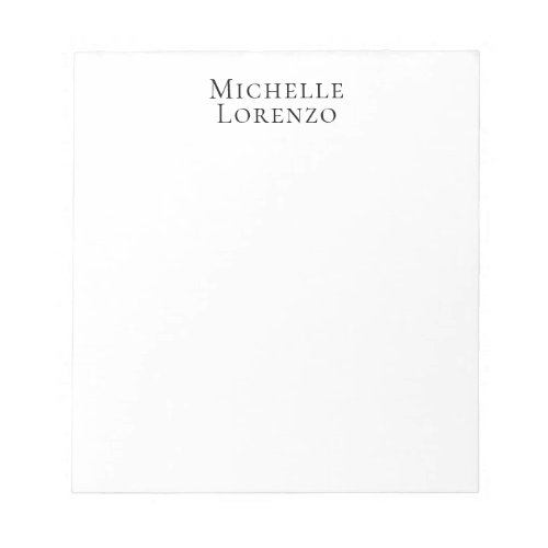 Professional Modern Simple Plain Name Black White Notepad