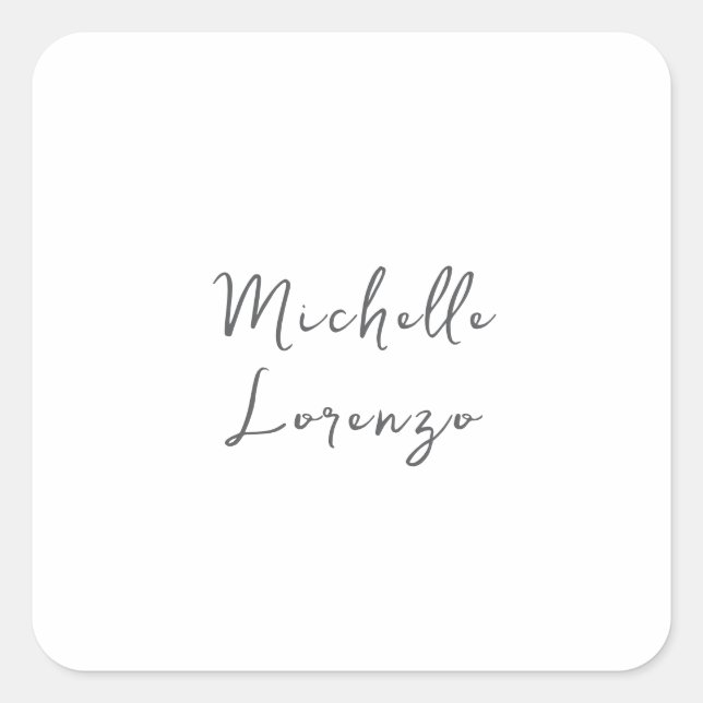 Professional Modern Simple Plain Name Black White Square Sticker (Front)