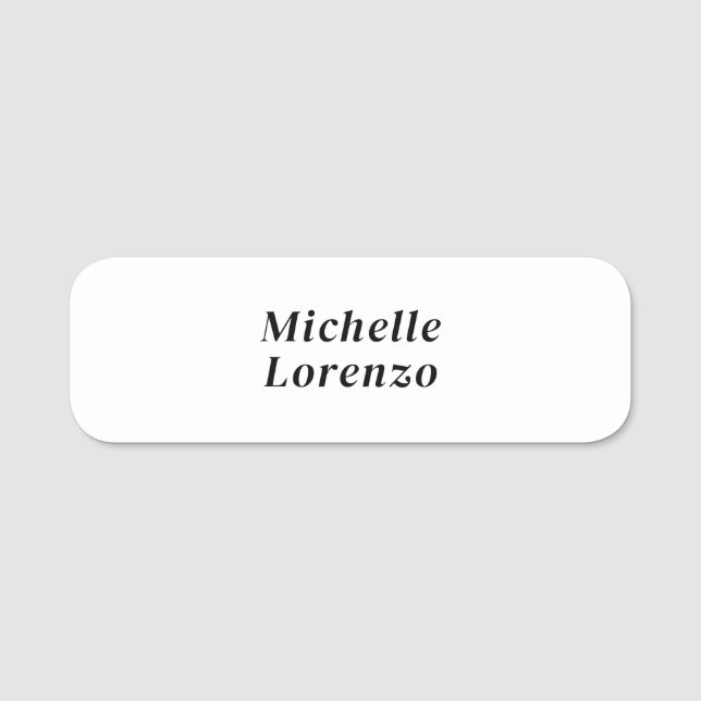 Professional Modern Simple Plain Name Black White Tag (Front)