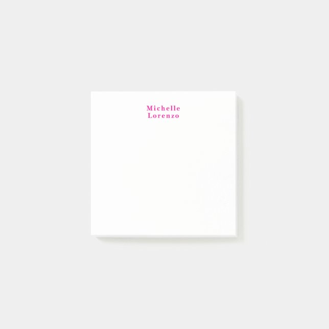 Professional Modern Simple Plain Name Pink & White Post-it Notes (Front)