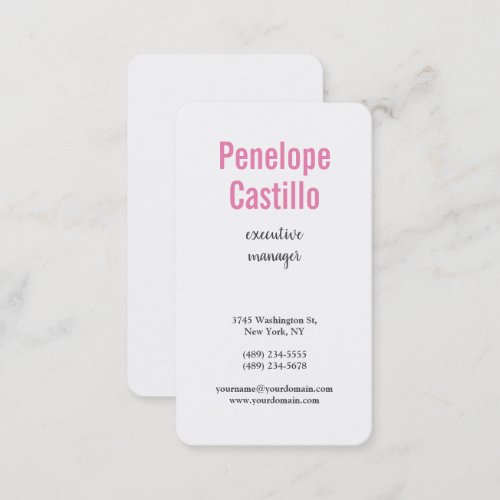 Professional Modern Simple Plain Pink White Business Card